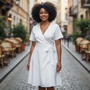 Elegant White Midi Wrap Dress